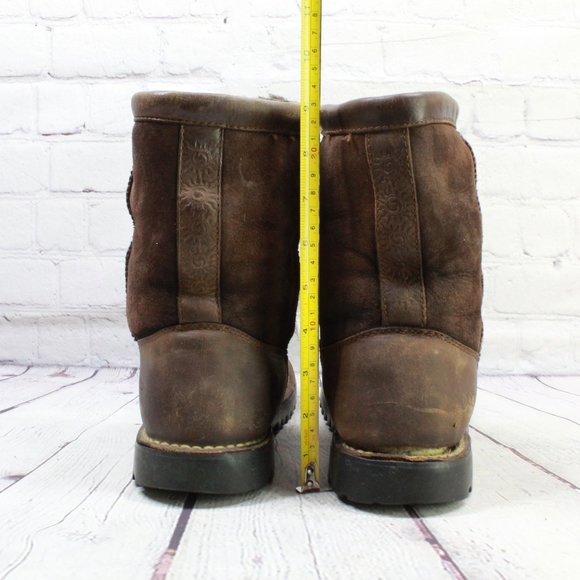 UGG Brown Leather Suede Sheepskin Lined Winter Boots Size 10 - Picture 8 of 9